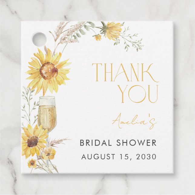 Boho Solros Bröllopsdusch Tack Gåvor Etiketter (Framsida)