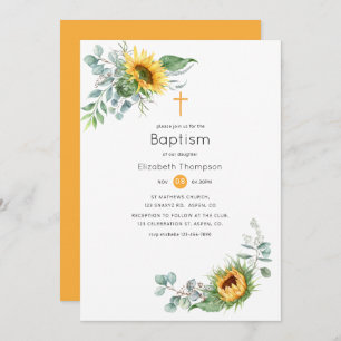 Boho Solros Eucalyptus Baptism Inbjudningar