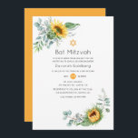 Boho Solros Eucalyptus Bat mitzvah Inbjudningar<br><div class="desc">Ljusblomma och eukalyptus vild greenery themed bat mitzvah inbjudan anpassade till dina händelsespecifikationer.</div>