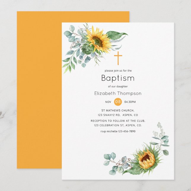 Boho solros Eucalyptus Dopning Inbjudningar (Fram/baksida)