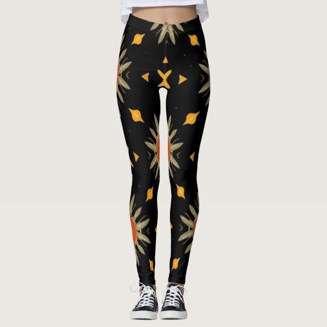 Boho Solros Geometrisk Terrakotta Tryck Leggings (Framsida)
