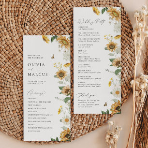 Boho Solros Golden Rays Blommigt Elegant bröllop Program