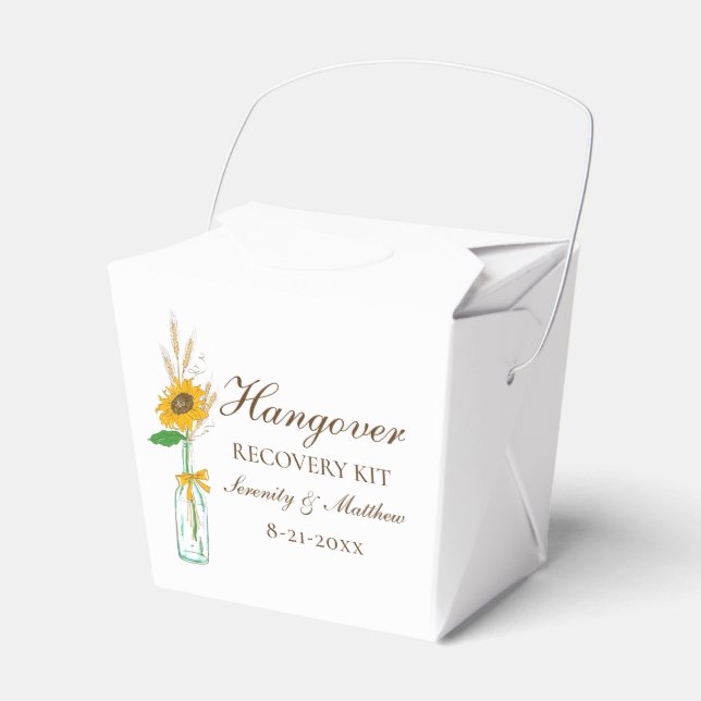 Boho Solros Gul Blommig Bröllops Hangover Kit Presentaskar (Framsidan Sidan)