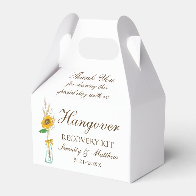 Boho Solros Gul Blommig Bröllops Hangover Kit Presentaskar (Framsidan Sidan)