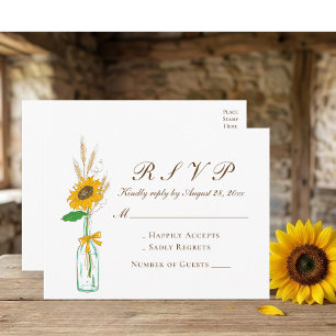 Boho Solros Gul Blommig Rustik Bröllop RSVP Inbjudan Vykort