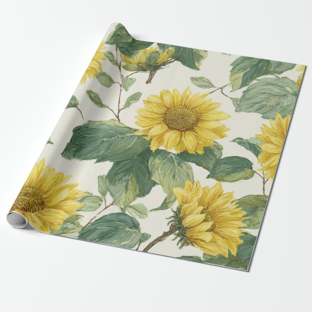 Boho solros gul blommönster vår sommar presentpapper (Utrullad)