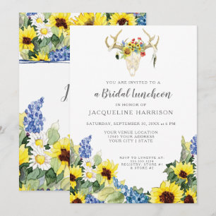 BOHO Solros Hjort Skull Antlers Möhippa Luncheon Inbjudningar