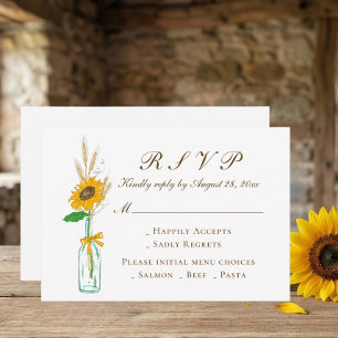 Boho solros land bröllop gul blomsterlig RSVP  OSA Kort