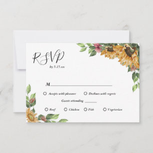 Boho Solros Menu Choice Bröllop OSA Card Kort