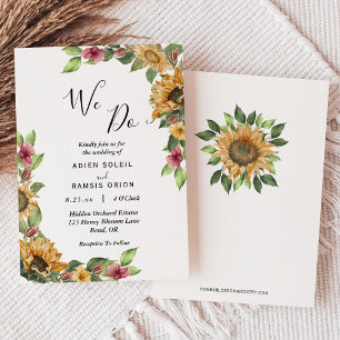 Boho Solros Rustic Wildblome Vi gör Bröllop Inbjudningar