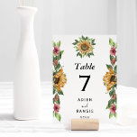Boho Solros Rustic Wildblomma Bröllop Bordsnummer<br><div class="desc">Det här bordsnumret med boho-solrosblommor i bröllop är perfekt för ditt moderna bohemiska bröllop. Den här designen har en svart, enkel kalligrafi med roliga solblommor, grönska och vilda blommor på en vit neutralt som matchar din klassiska bröllop eller elegant boho bröllop under sommaren eller hösten. Jag ber er att ni...</div>