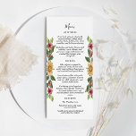 Boho Solros Rustic Wildblomma Bröllop Flat Menu Meny<br><div class="desc">Den här boho-solroshusens rosslare bröllop är en perfekt för ditt moderna bohemiska bröllop. Den här designen har en svart, enkel kalligrafi med roliga solblommor, grönska och vilda blommor på en vit neutralt som matchar din klassiska bröllop eller elegant boho bröllop under sommaren eller hösten. Jag ber er att ni tar...</div>