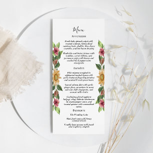 Boho Solros Rustic Wildblomma Bröllop Flat Menu Meny