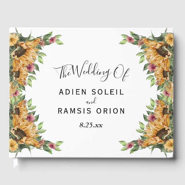 Boho Solros Rustic Wildblomma Bröllop Gästböcker (Framsida)