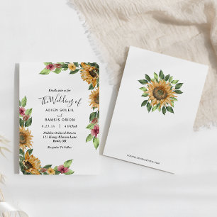 Boho Solros Rustic Wildblomma Bröllop Inbjudningar