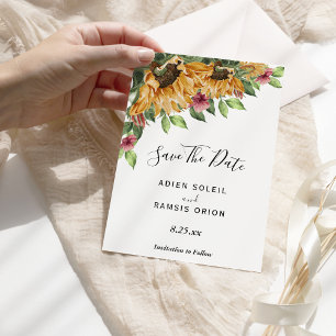 Boho Solros Rustic Wildblomma Bröllop Spara Datumet
