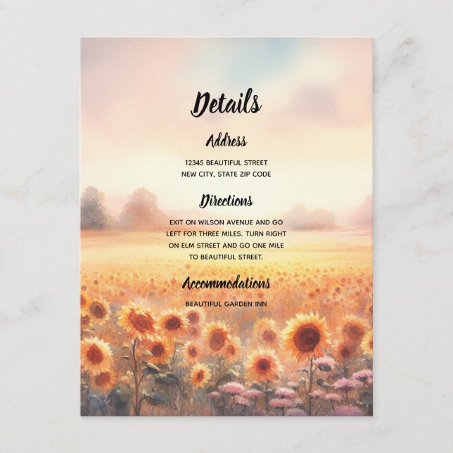 Boho Solros Rustik Akvarell Lantbröllop  Tilläggskort (Framsida)