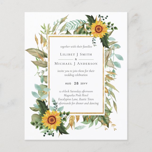 Boho Solros Sage Greenery Bröllop Flygblad (Framsidan)