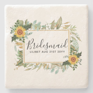 Boho Solros Sage Greenery Bröllop Stenunderlägg