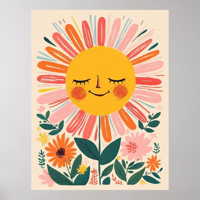 Boho solros Söt blomillustration Poster (Framsidan)