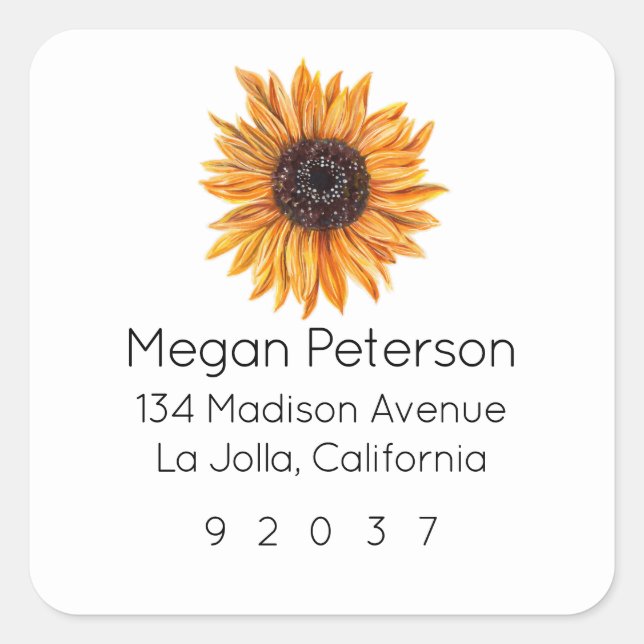 Boho Solros Square Returadressetikett Fyrkantigt Klistermärke (Framsida)