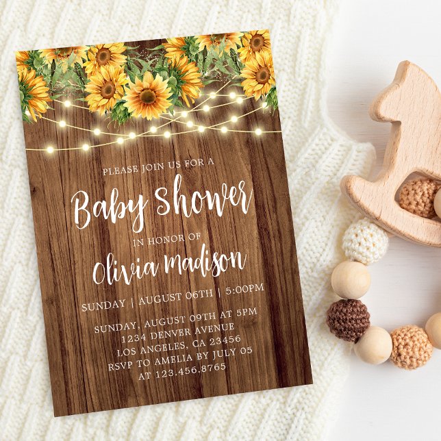 Boho Solros String Ljus Baby Shower Inbjudningar (Skapare uppladdad)
