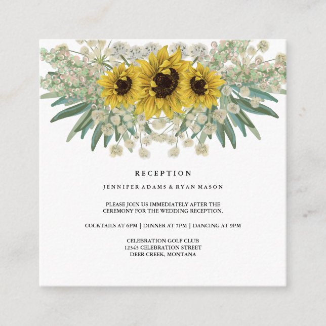 Boho Solros Watercolor Chic Wedding Reception Tilläggskort (Framsida)
