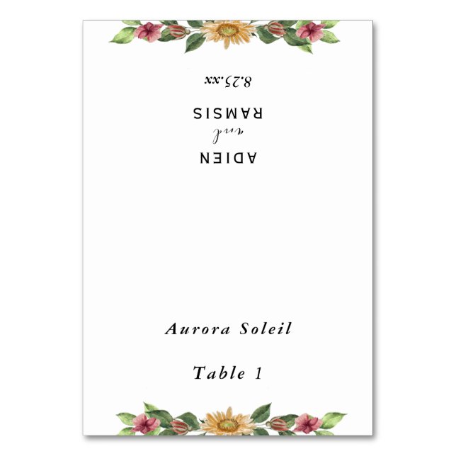 Boho-solroskort Bröllop, mappningsbart platskort Bordsnummer (Framsidan)