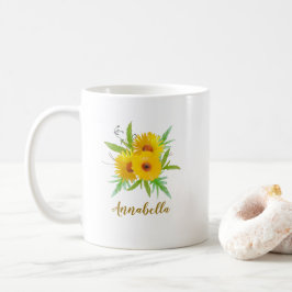 Boho solrosor med namnpresent  kaffemugg