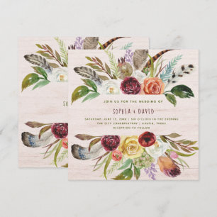 Boho som gifta sig   Burgundy och orange, blommar Inbjudningar