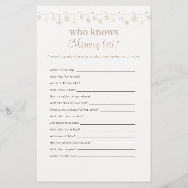 Boho som känner Mamma Best Baby Shower Game (Framsida)