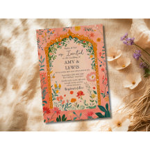 Boho sommar rosa blommig bröllopsinbjudan