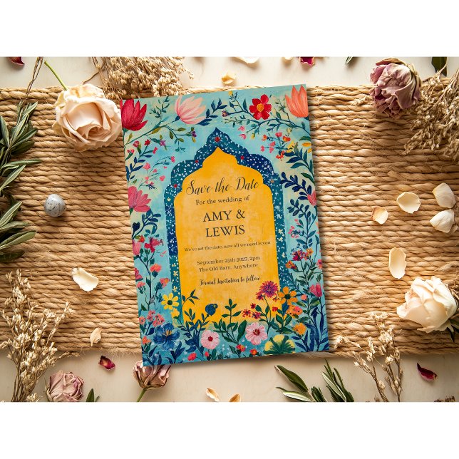 Boho sommarblå blomsterlig inbjudan att spara datu (Skapare uppladdad)