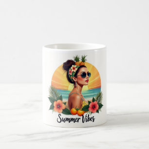 Boho sommarflicka tropisk solnedgångsmugg kaffemugg