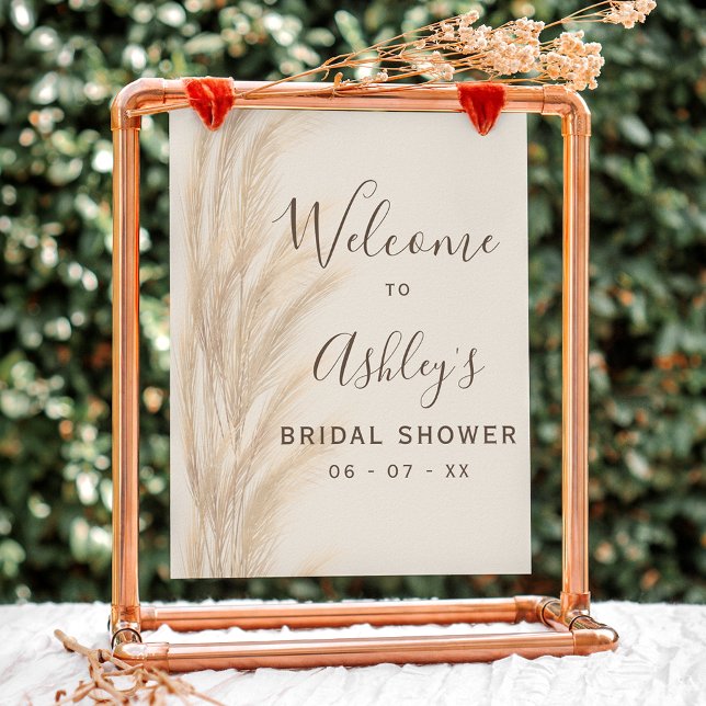 Boho sommarpampas-gräs möhippa välkommen poster (Boho summer pampas grass bridal shower welcome poster)