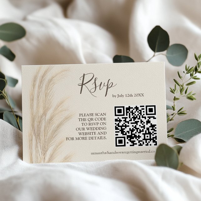 Boho sommarpampas gräsfärgsfärg osa qr kod inbjudningar (Boho summer pampas grass watercolor rsvp qr code invitation)