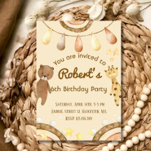 Boho Söt Bear och Giraffe Birthday-inbjudan