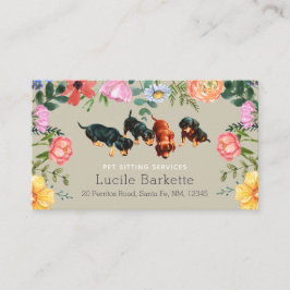 Boho söt Dachshund husdjurssittande vilda blommor  Visitkort
