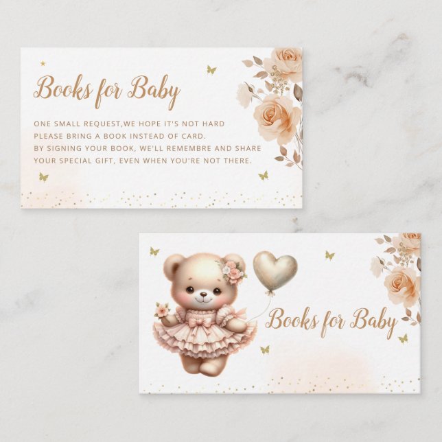 Boho söt nalle bokar för babydusch tilläggskort (Fram/baksida)