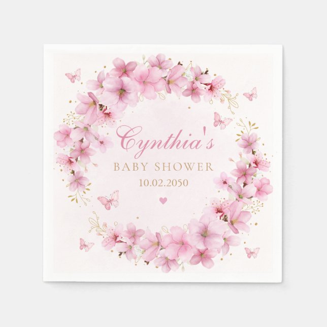 Boho Söt Rosa Akvarell Blommig Flickas Babyshower Pappersservett (Framsidan)
