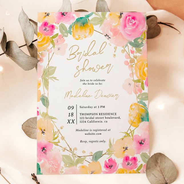 Boho söt sommarblommor i guld möhippa inbjudningar (Boho pretty summer gold flowers bridal shower invitation)