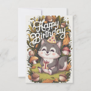 Boho Söt Varg Digital Birthday Kort