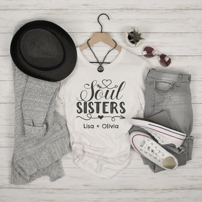 Boho Soul Sisters eget namn, bästa vän T Shirt (Boho Soul Sisters Custom Name Best Friend T-Shirt)