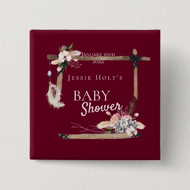 Boho Southwest Burgundy Baby Shower Knapp (Framsida)