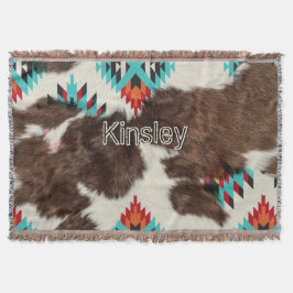 Boho Southwest Cowhide Aztec Mönster Namn Filt