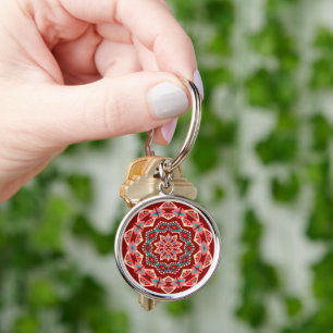Boho Southwest Mandala Rund Silverfärgad Nyckelring