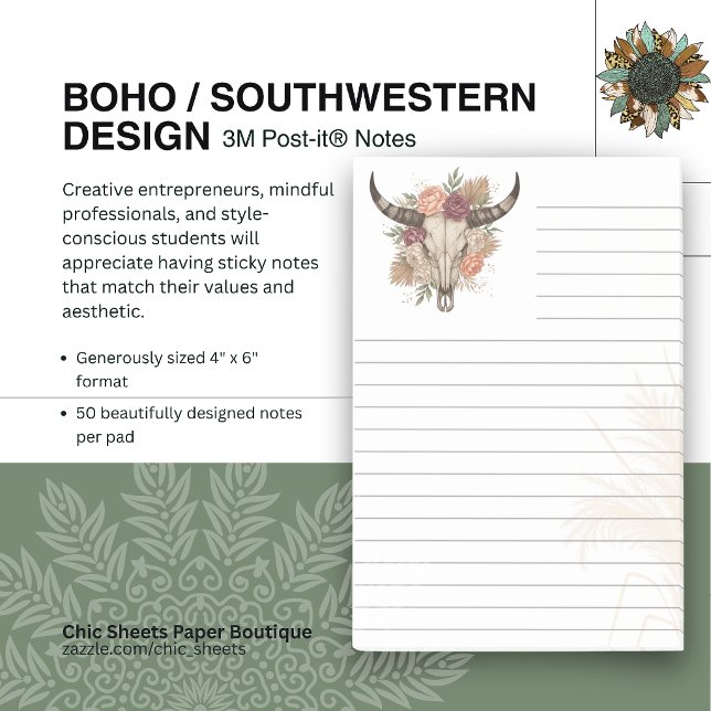 Boho-Southwestern stil ko skull fodrad 3M  Post-it Block (Skapare uppladdad)