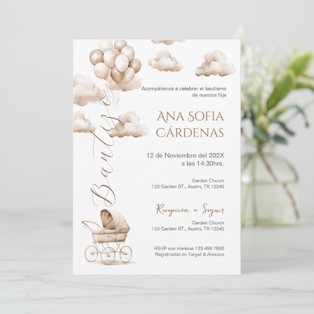 Boho Spain Baptism Girl inbjudan (Stående Fram)