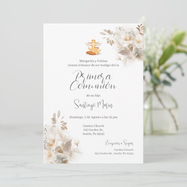 Boho Spain First Heliga Communion Inbjudningar (Stående Fram)