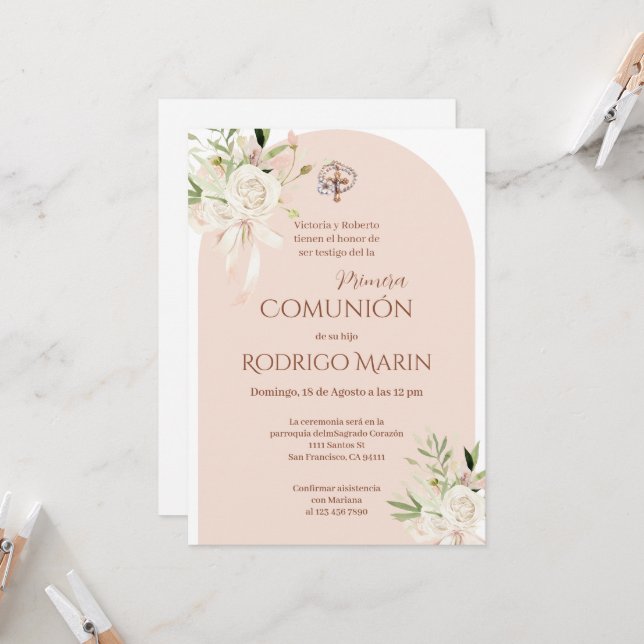 Boho Spain First Heliga Communion Inbjudningar (Fram/Back In Situ)